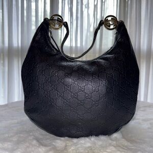 Gucci Black Leather Shoulder Hobo Bag